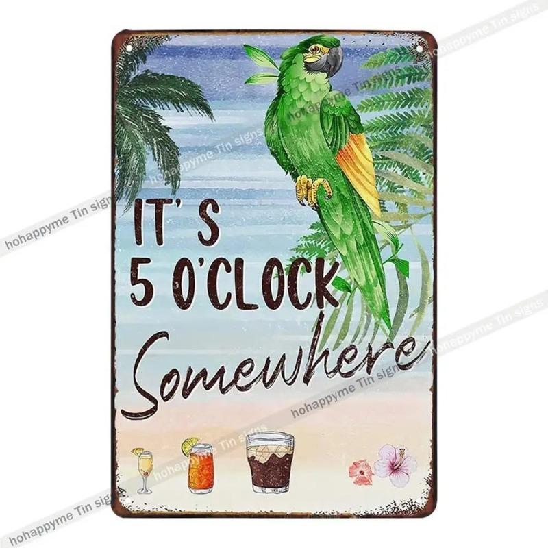 5 O'Clock Vintage Tin Sign, Retro Metal Wall Decor