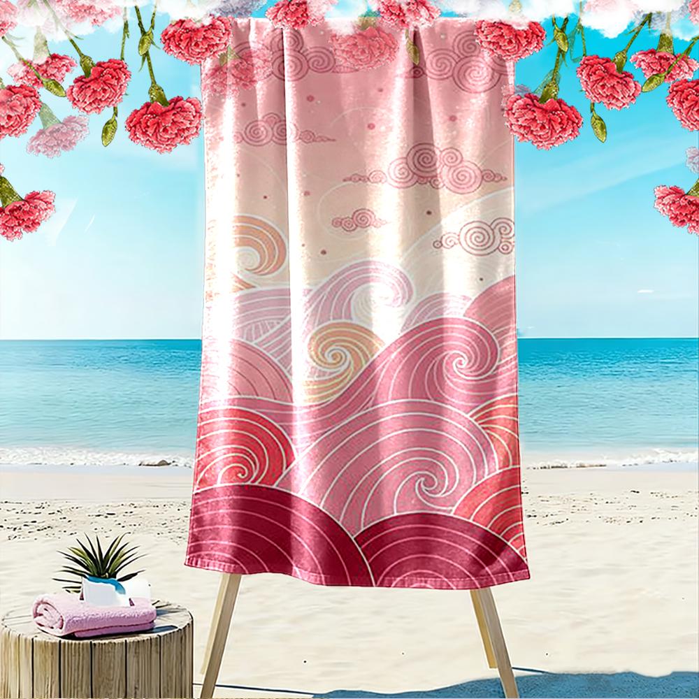 Pink Waves and Cloud Pattern Beach towel quick-drying for travel outdoor sports jogging beach and swimming