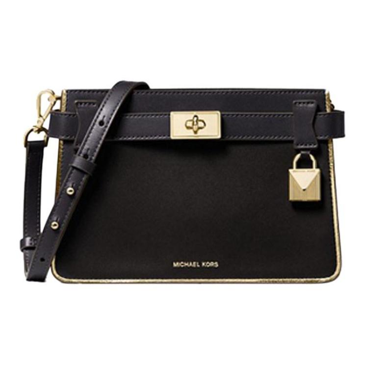 

Michael Kors Tatiana Solid Lock Letter Logo Commuter Leather Tote Bag Small Women Tote Bags Black 32T9GT0C5L-BLACK Basic Set (Bag+Dust Bag)