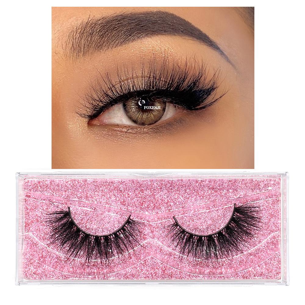 FOXESJI 3D Mink False Eyelashes Fluffy High Volume Eye Lashes Natural Wispy Full Strip Mink Eyelash Extension Bulk Lash Makeup