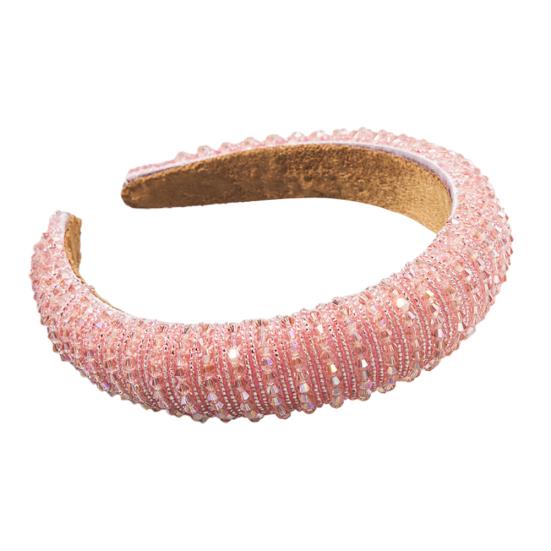 

Элегантный плетеный обруч для волос для девочек, полностью украшенный искусственными хрустальными бусинами, роскошная повязка на голову, аксессуары для волос розовый