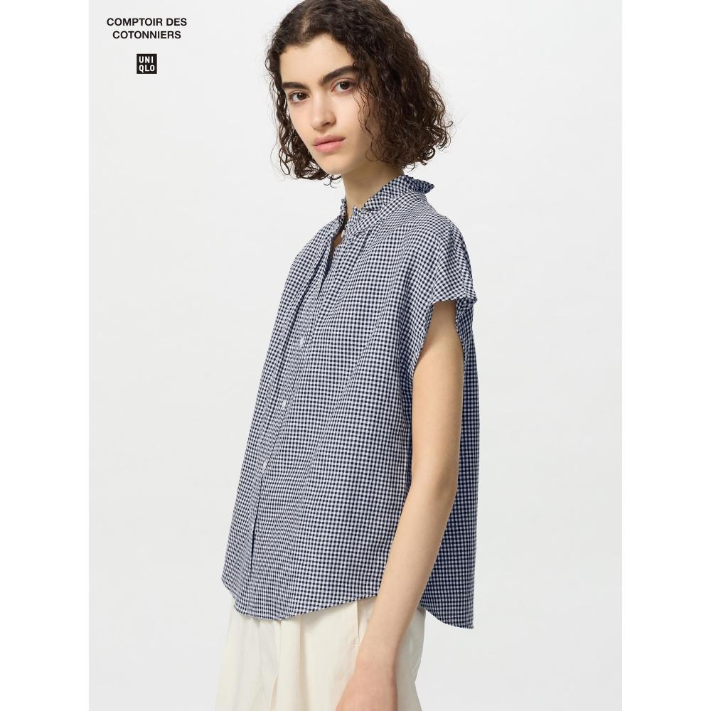 

Uniqlo Блузка из льняной смеси с оборками, короткий рукав 09 BLACK/WOMEN S
