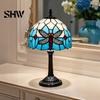 Vintage Dragonfly Bedside Lamp Tiffany Stained Glass Table Lamp, Blue Night Light, Artistic Home Decor Light Decorative Atmosphere for Bedroom Living