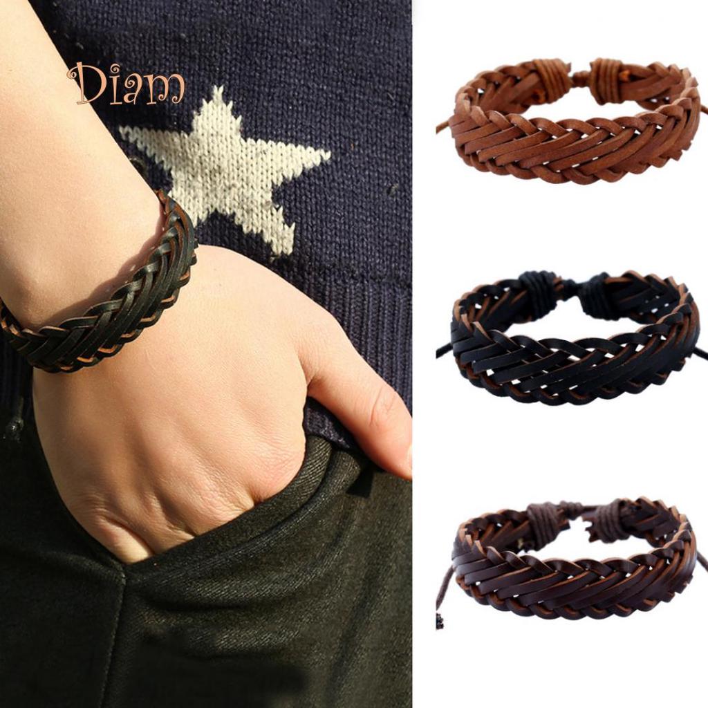 Diamin Leather Rope Bracelet Men Women Jewelry Birthday Party Decor Gift