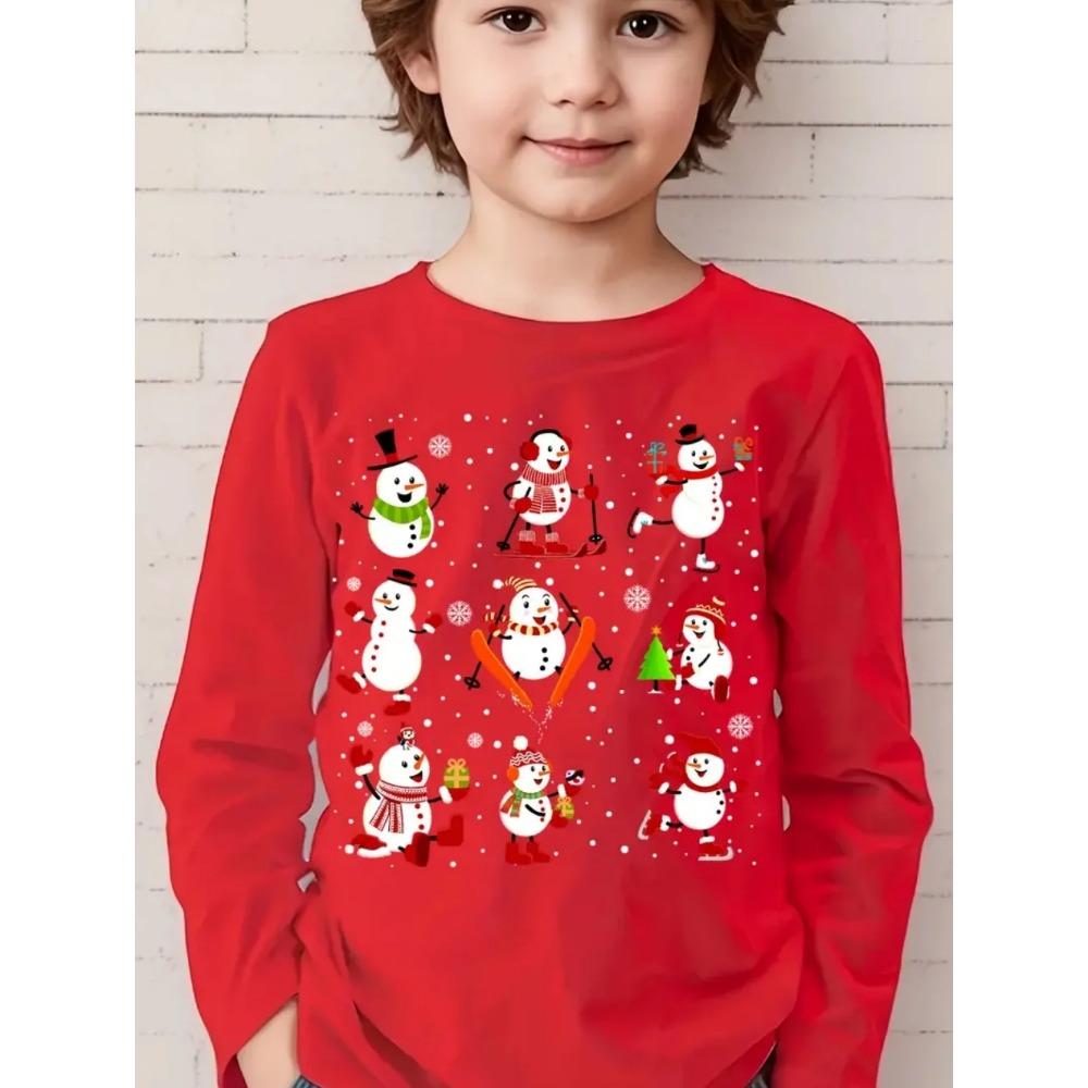 Spring and Autumn Round Neck 3D Christmas Theme Printed Top Fashionable Casual Long Sleeved Children's Boy T-shirts