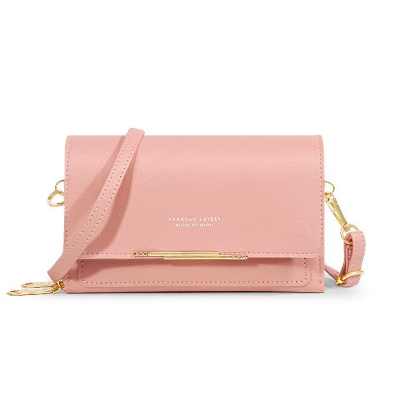 

New mobile phone bag cover type women s fashion multi-functional messenger shoulder bag solid color simple versatile wallet розовый