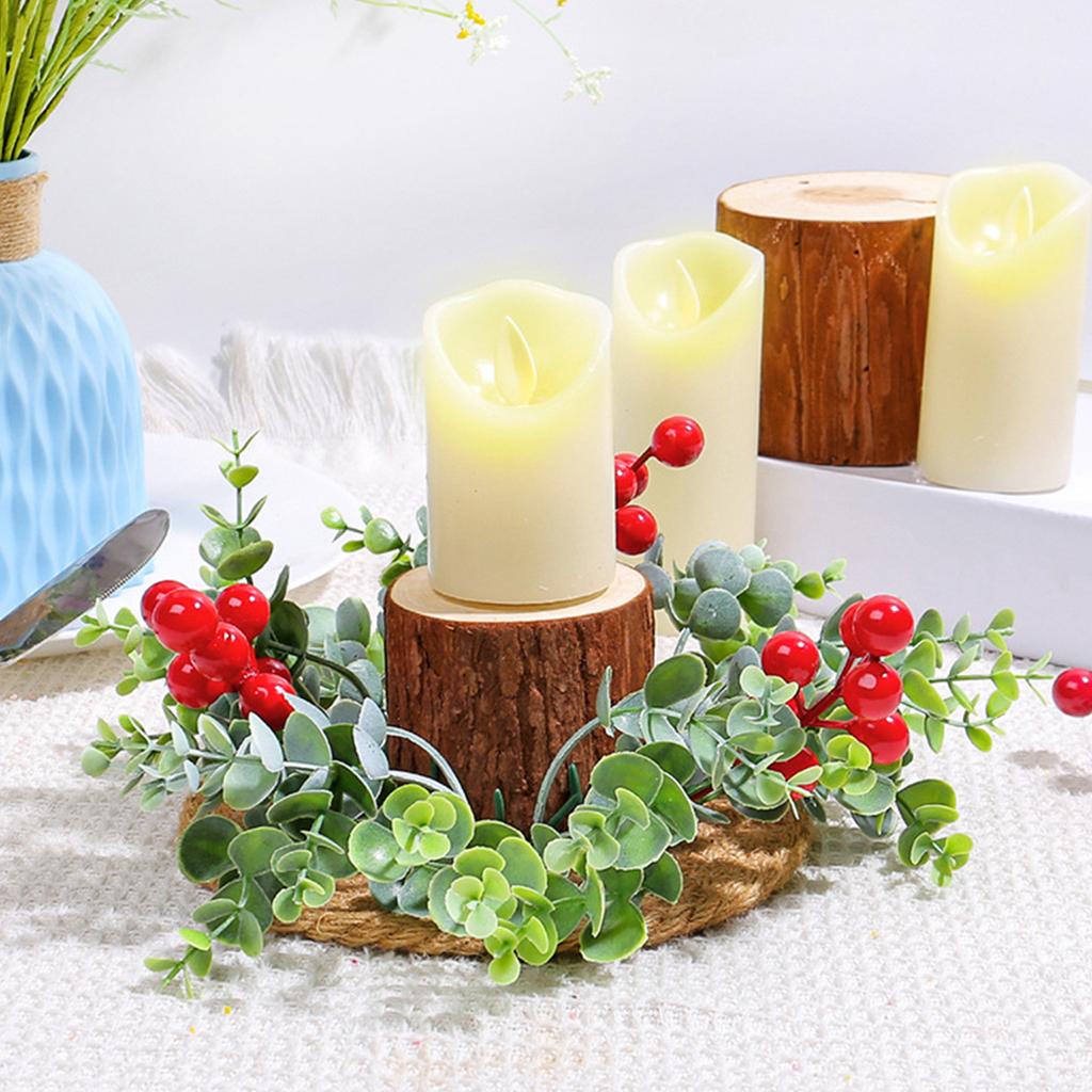 Christmas Artificial Berries Candle Holder Rings Candlestick Wreath Decoration for Festivals Party Home Centerpieces