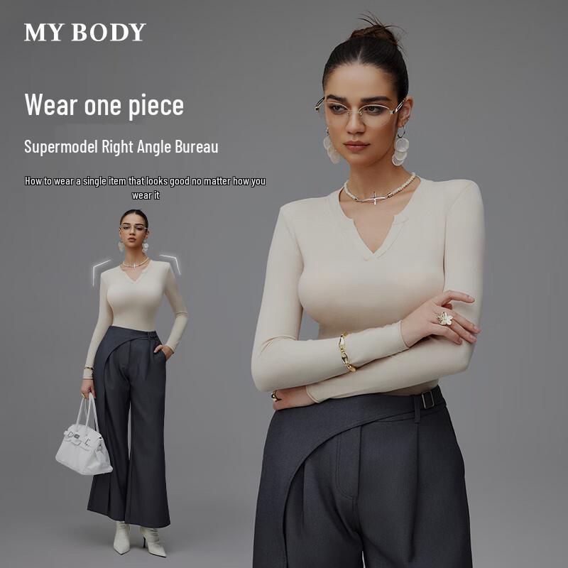 

mybody Women s V-Neck Light Thermal Top with Shoulder Pads M