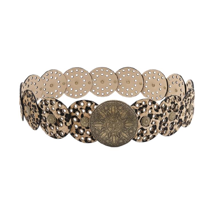 Engraved Buckle Round Disc Belt for Women Goth Waist Belt 2000s Hollowout PU Belt for Teens Girl Western Cowboy Waistband