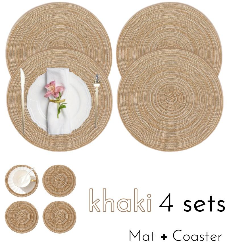 1/12pcs Round Braided Placemats 15inch Washable Table Mat with Heat Insulation Coaster for Dinner Gathering Party Kitchen-Table