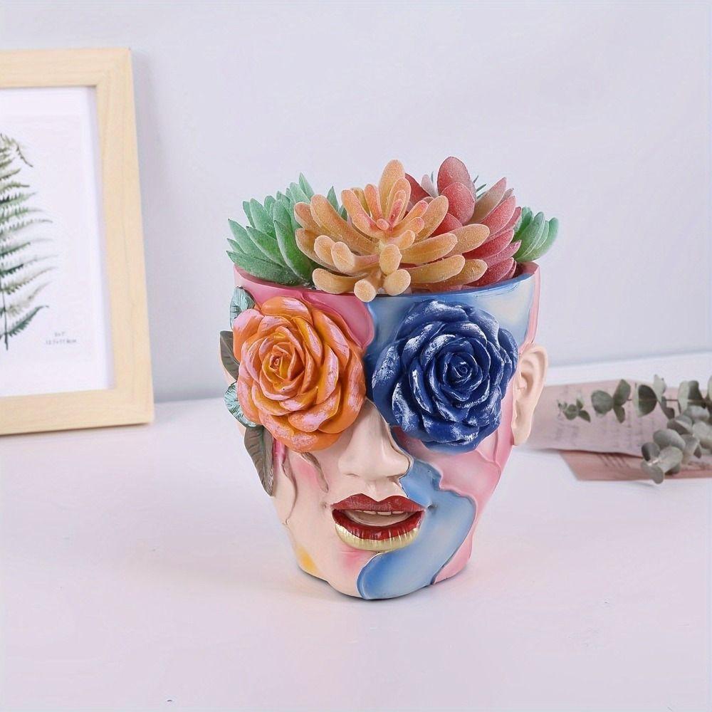 Rose Eyes Girl Face Flowerpot Funny Figure Planter For Indoor Outdoor Plants Flower