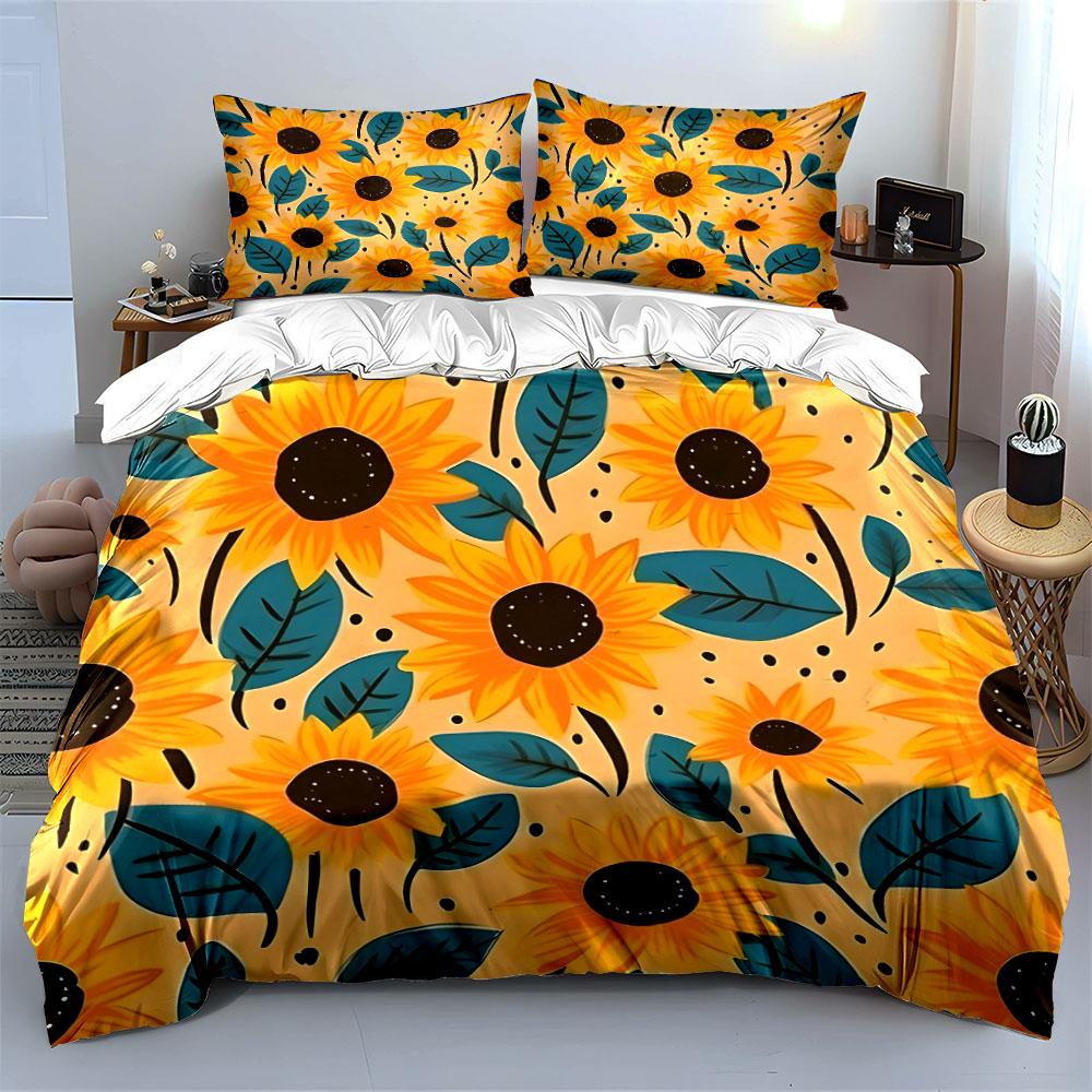 Sunflower Pattern Home Decor Bedding Set  Kid'S And Adults' Bedroom Decor, Exquisite Three-Piece Bedding Set Gift