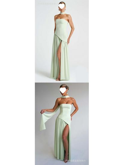 Chique Strapless Effen Kleur Maxi Jurk – Sexy Backless Design met Hoge Split