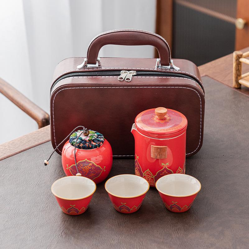 Ceramic Express Cup, One Pot, Three Cups, High-end Travel Tea Set, Teapot Teacup, Ancient Rhyme and Guochao Gifts.