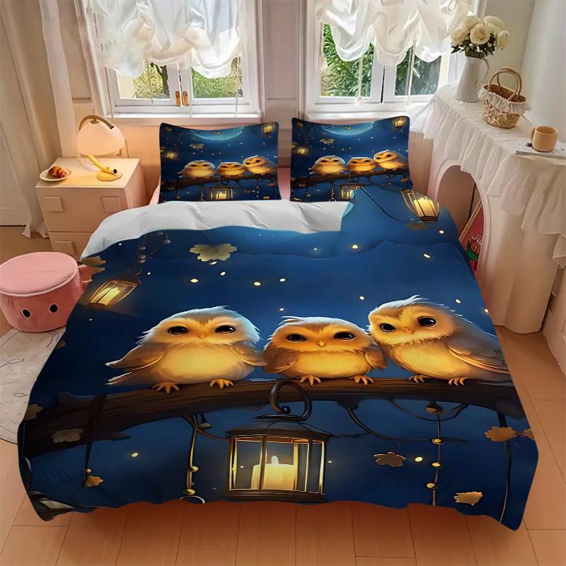 3pcs Anime Owl Family Bedding Set, Includes One Quilt Cover and Two Pillowcases (No Core), Perfect for