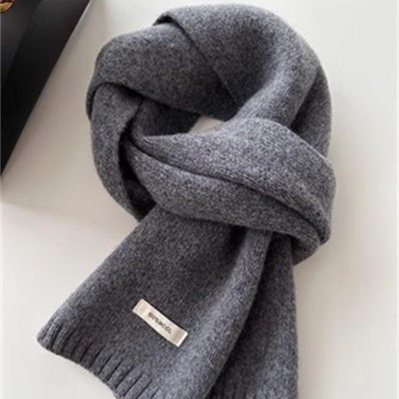 100% pure knitted scarf women's autumn and winter solid color versatile warm Korean version scarf men's long style atmosphere