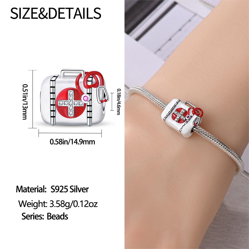 Kupfer Doktor- und Schwesternhut & EKG & Bakterien & Pillen & Medizinisches Set & Zähne Anhänger Charm passend für Markenarmband Medizinischer Schmuck