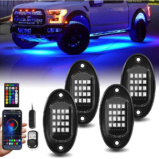 8 Pods RGB LED Rock Lights with APP/RF Remote Control High Brights Waterproof Underglow Multicolor Zone Neon Exterior Rock Lights for 12V Trucks Jeep