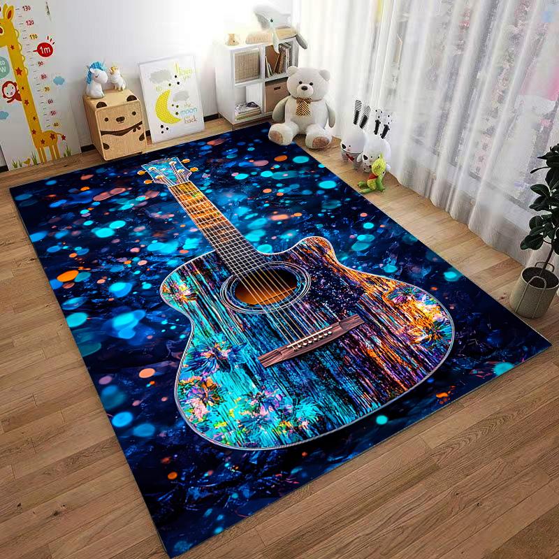 Colorful Guitar Pattern Carpet with Artistic Design and Boho Style Suitable for Use As an Anti-slip for Living Room Bedroom Sofas