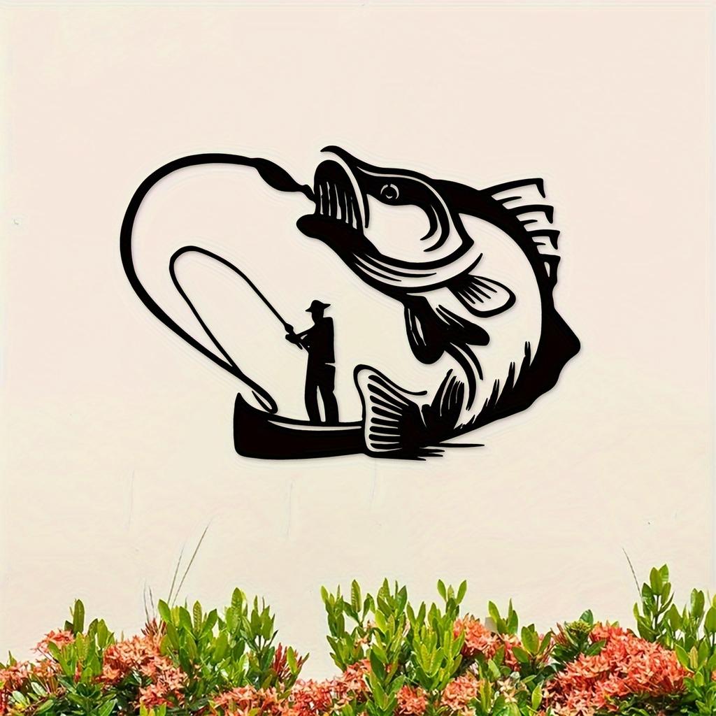 1 pz Segno Metallico Pesca Persico Decorazione Murale Regalo Pescatore Cabina Esterna Man Cave Bar Garage Patio Giardino Natale Halloween Capodanno