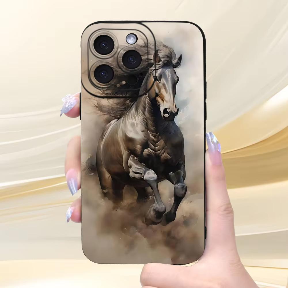 Creative design black horse pattern Phone Case For iPhone 17 Pro Max 16E 15 Pro 14 13 12 11 Mini AIR XS XR XS 8Plus  anti drop