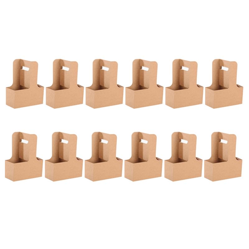 

12 Double Cup Paper Gift Bags With Handles - Kraft Paper/Pink Wedding Party Favor Bags For Hot Or Cold Drinks,Flowers cowhide