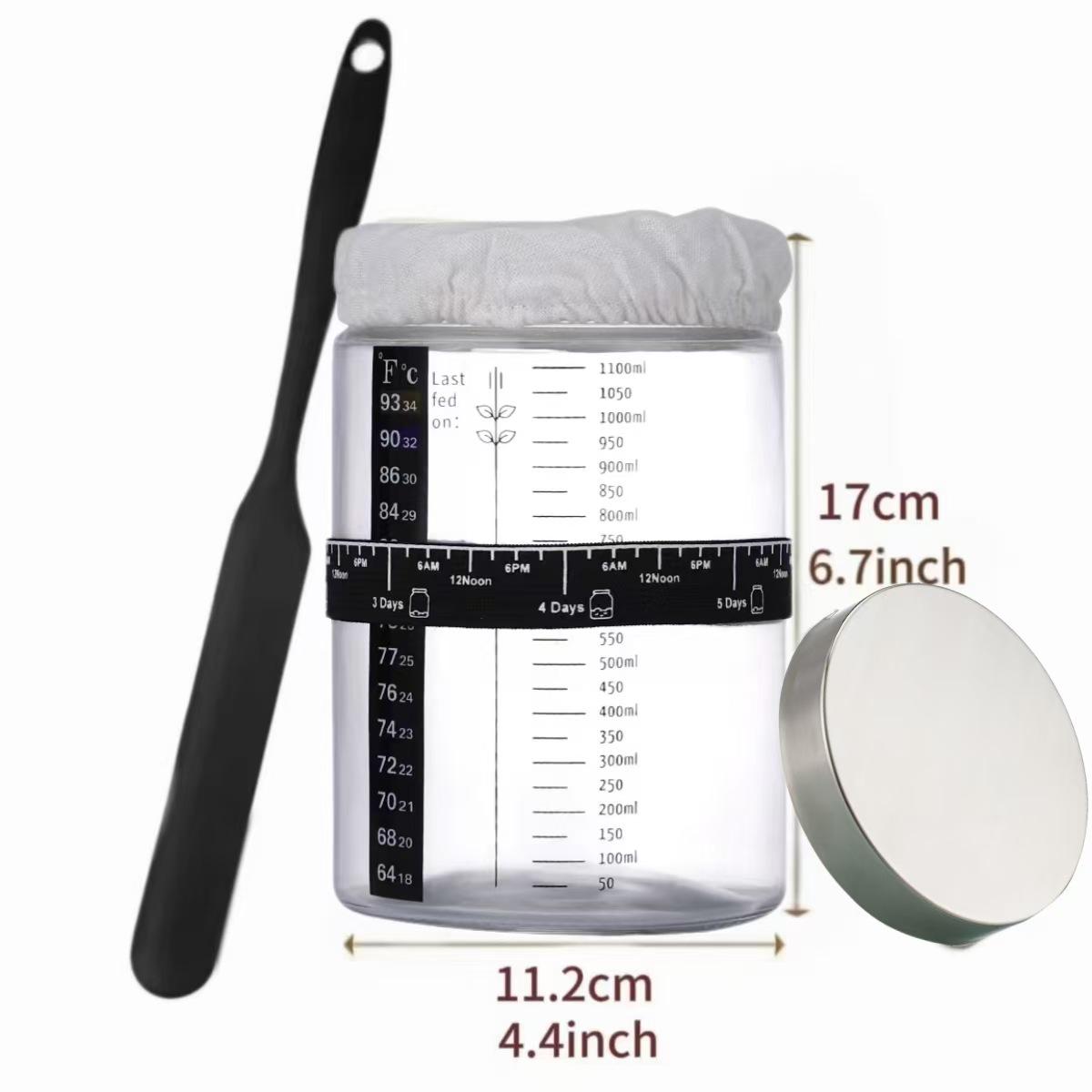 Sourdough Fermentation Glass Jar with Scale, Petri Dish Thermometer