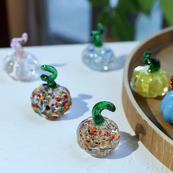 Hand Blown Glass Pumpkin Figurine Mini Halloween Thanksgiving Pumpkin Statue
