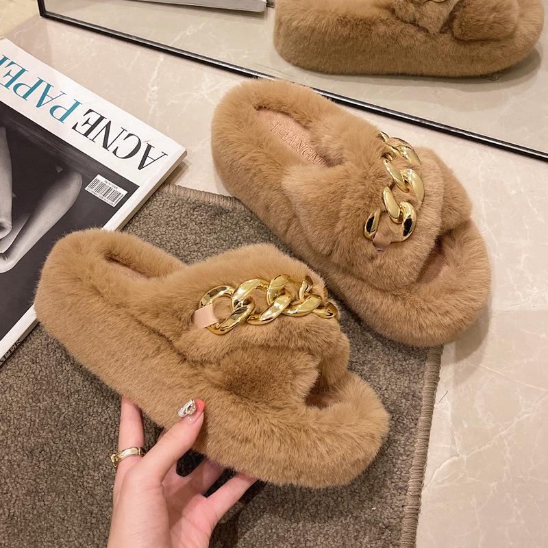 Mao Mao slippers women's outer wear 2025 new autumn and winter Korean version thick bottom height increase small home plush cotton slippers