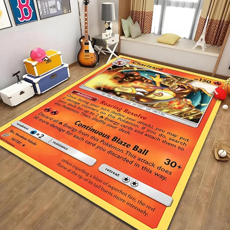 Japanese Anime Pokemon Charizard Card Pattern Rug for Bedroom Living Room Non-slip Exquisite Home Decor,Washable Rug Potdemiel