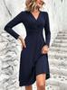 European and American new solid color V-neck waist cross-pleated long-sleeved medium and long dress long dress women's clothing