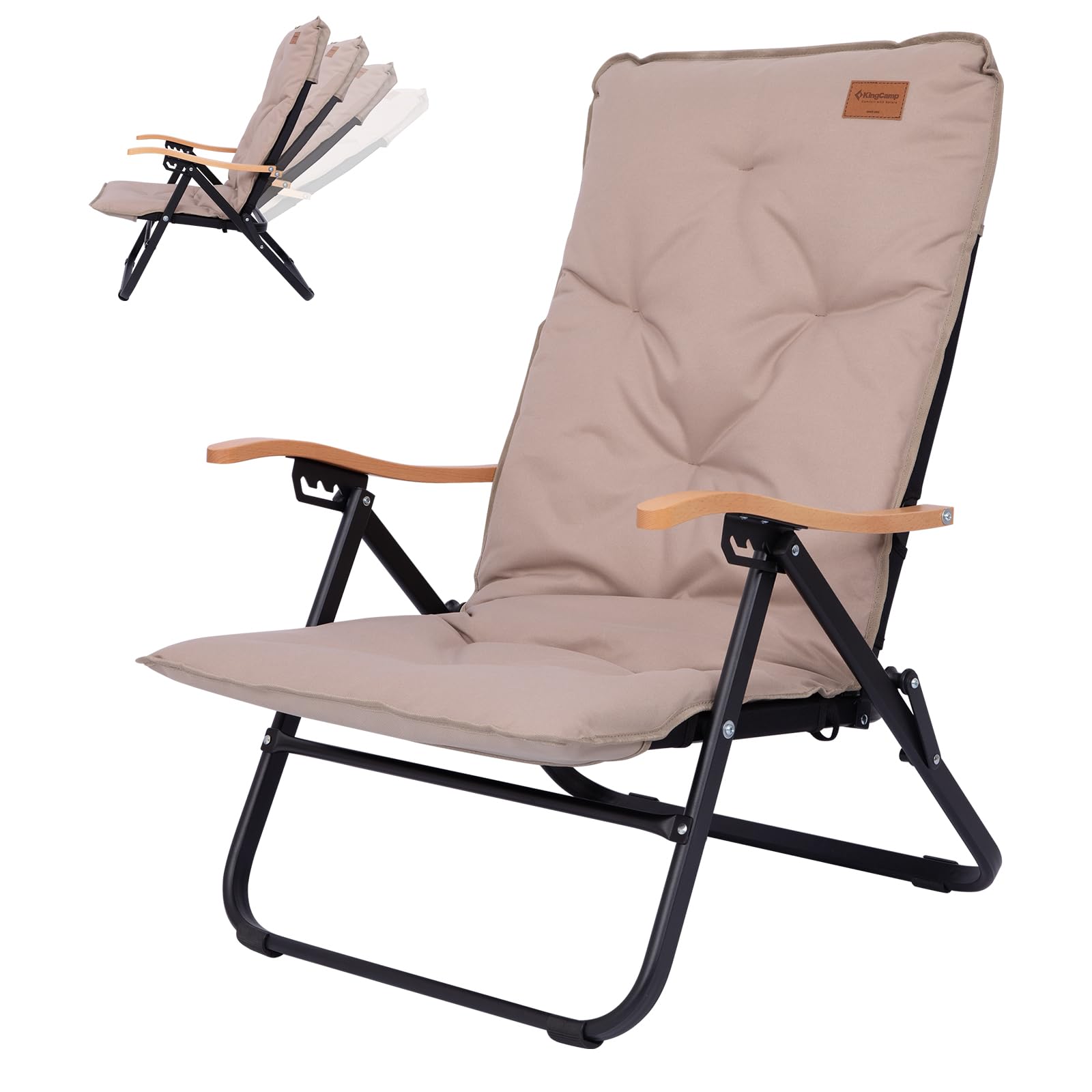 KingCamp Reclining Low Outdoor Chair with Camping Suitable for All Lightweight Aluminum Wooden 150kg Weight Reclining Relaxing Bonfire Indoor Chair,