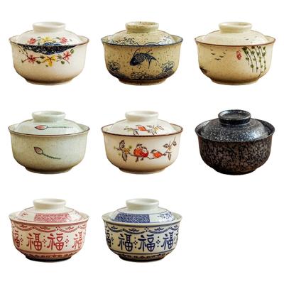 Ceramic Covered Ramen Bowl Floral Pattern Microwave Safe Soup and Noodles Container with Lid for Family and Home Use