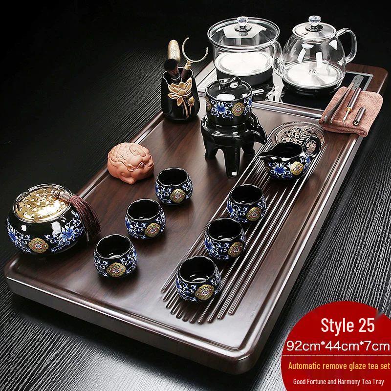 Jiakangming Automatic Solid Wood Tea Tray with Glass Bottom