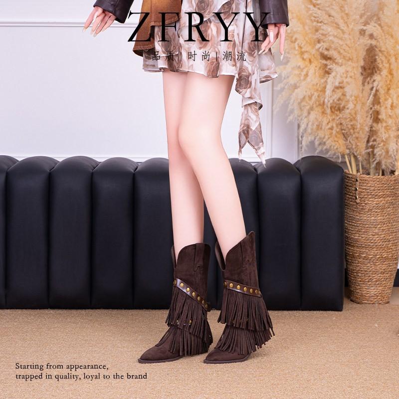 French retro suede thick heel short boots women's autumn and winter new elastic thin boots side zipper fashion women's shoes batch