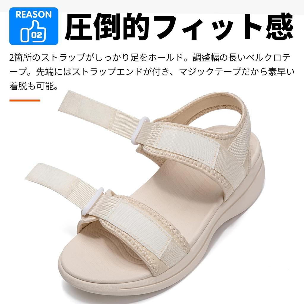 Velcro Sport Comfortable for Summer Outdoor Water and Land 2 Cream [SOARHOPE] Women's Sandals, Sandals, Walking, Lightweight, Leg-Lengthening,
