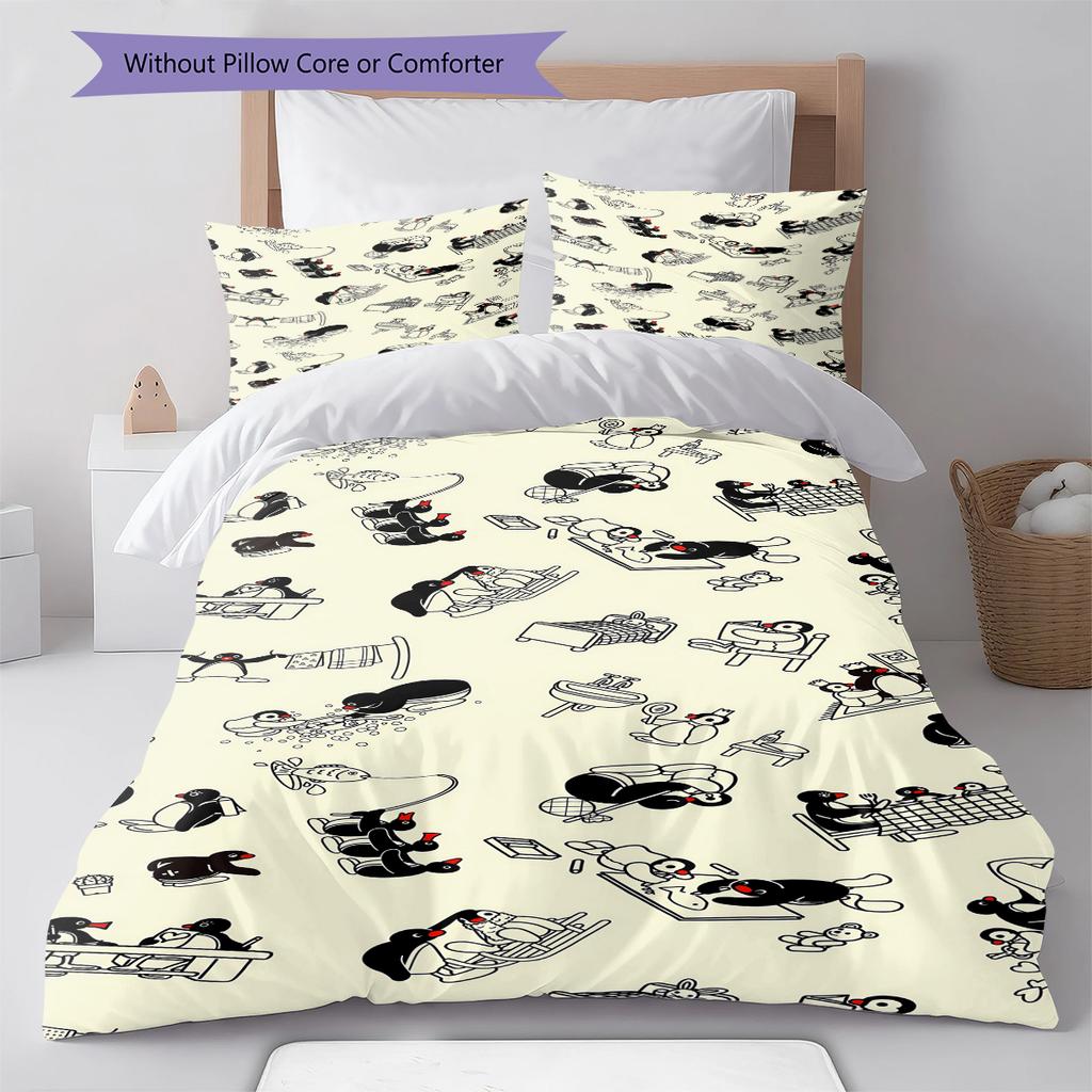 מצעי פינגווי, סט שמיכה כיסוי שמיכה ציפית לציפית מתנת יום הולדת לבית (1 * כיסוי שמיכה + 2 * ציפות, ללא ליבה)