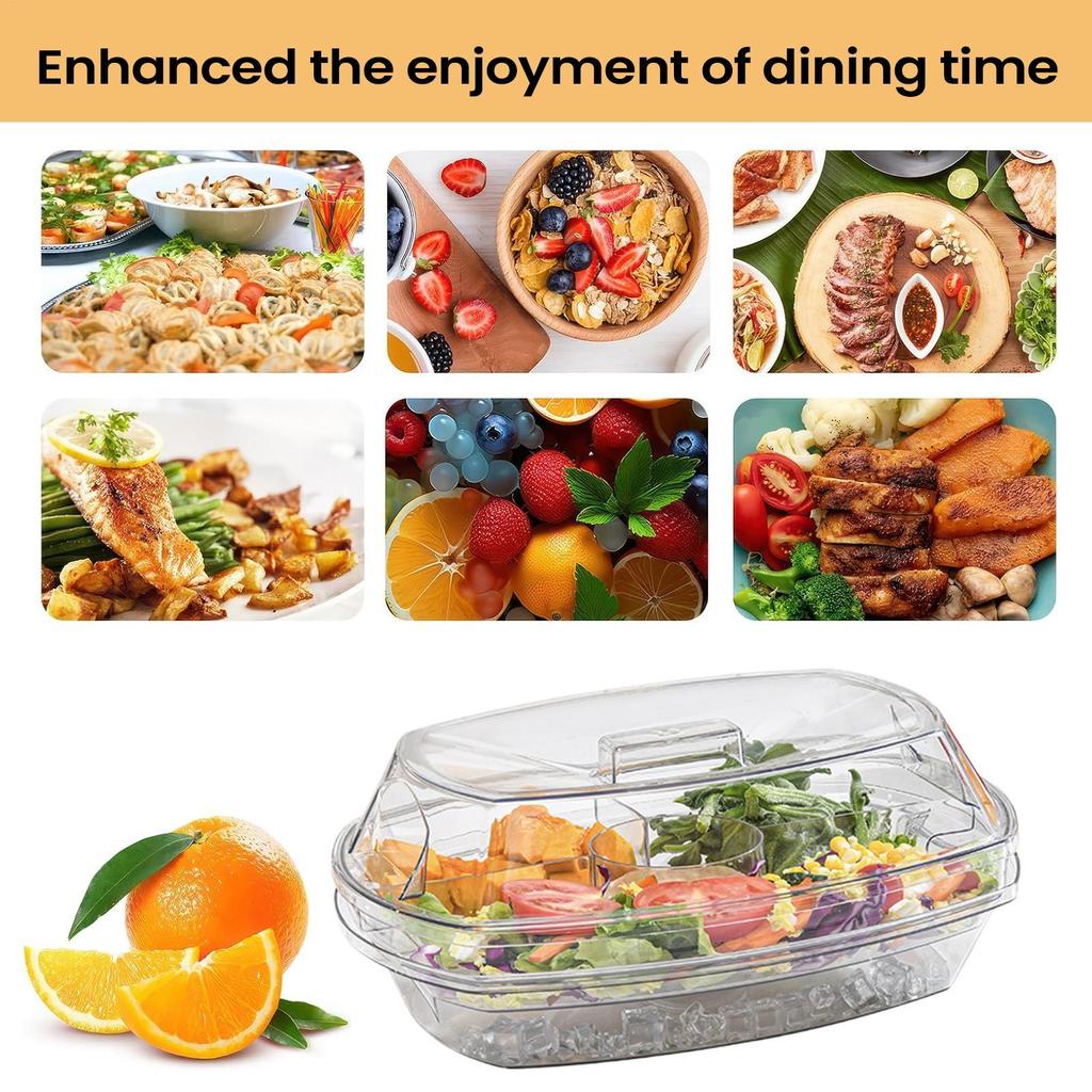 Chilled Serving Tray With Lid 4 Compartments Ice Cooling Platter Divided Fruit Tray For Party Snacks Seafood Salad Desserts