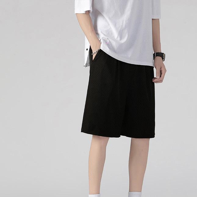 

Polyester Ice Silk Shorts Men Korean Version of Loose Elastic Splicing Beach Five Minute Medium Pants 5XL