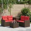 Sofa Set 6 Pieces Brown and Red Poly Rattan and Steel