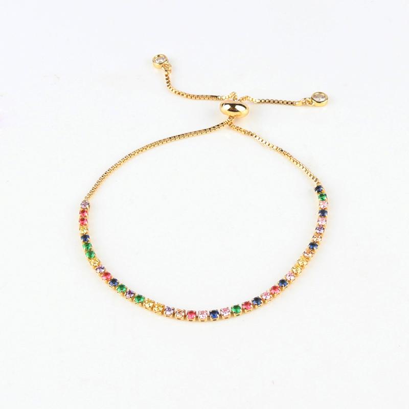 Rainbow Cubic Zirconia Tennis Bracelet Iced Out Chain Bracelets For Women Gold Color Adjustable Bracelet CZ Chain Homme Jewelry