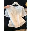 Xiaoxiangfeng Casual Short-sleeved Shirt Women's Summer Large-size Women's Small Shirt, Foreign Style Belly-covering Lace Shirt