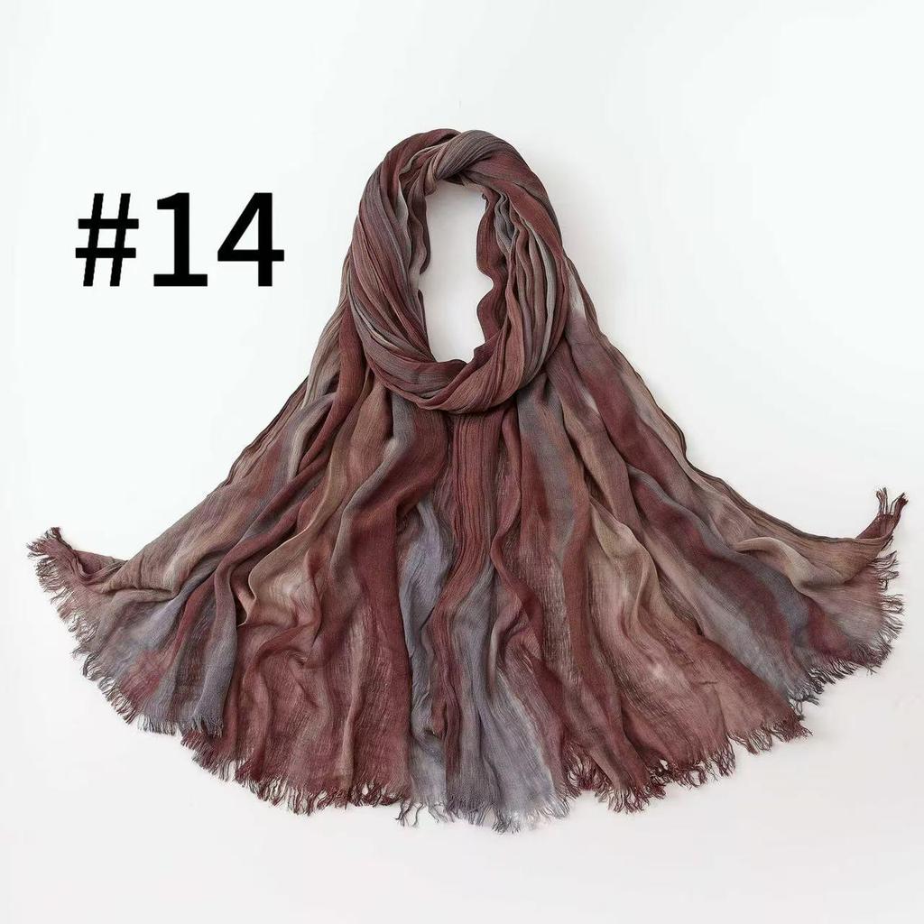 Retro Gradient Pleated Stripe Cotton Headscarf - Women's Large Ethnic Wrap
