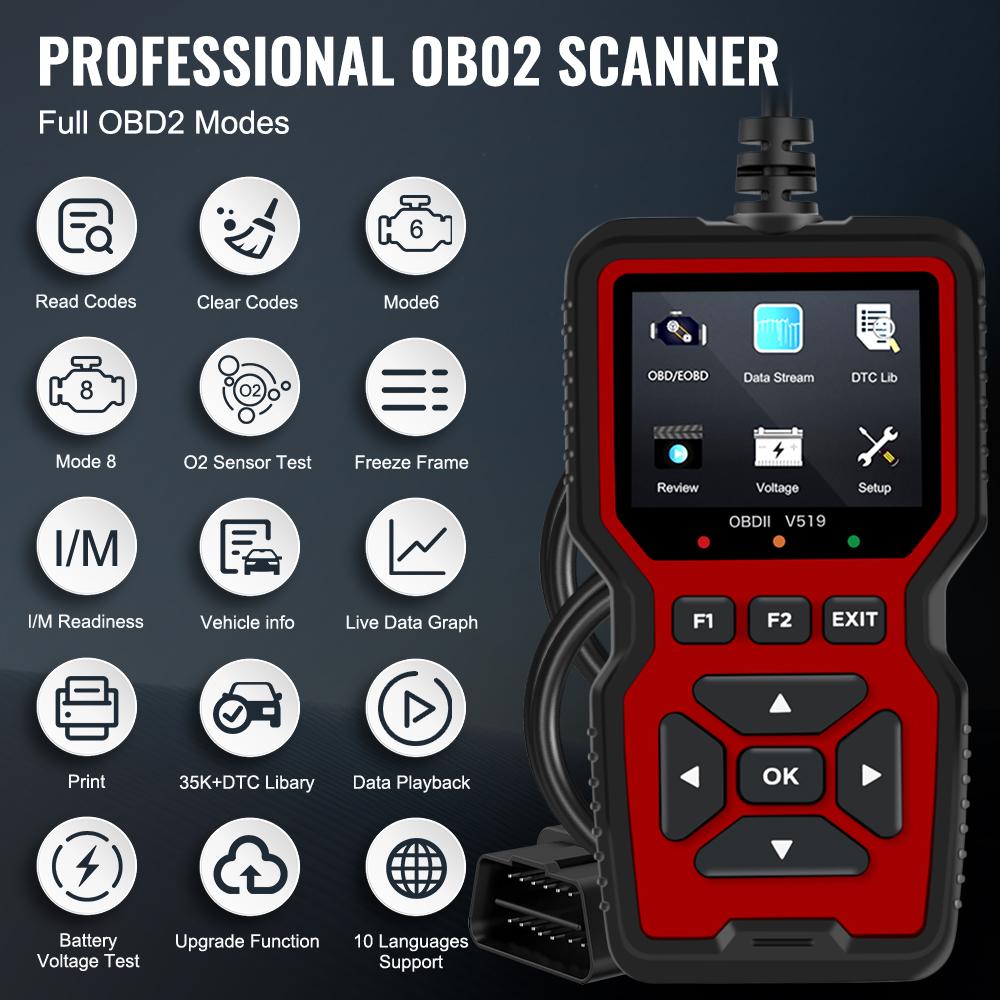 Automotive Fault Diagnosis Instrument OBD2 Scanner Engine Fault Reading Data Code Reader V519 Elm327 Battery Voltage Detection