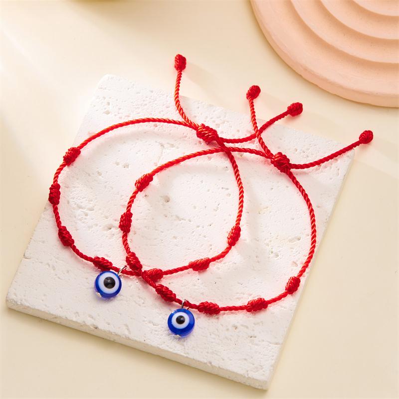 Lucky Handmade 7 Knots Red String Couple Bracelet for Women Men Turkish Evil Eye Sea Shell Heart Pendant Wristband Jewelry Gifts