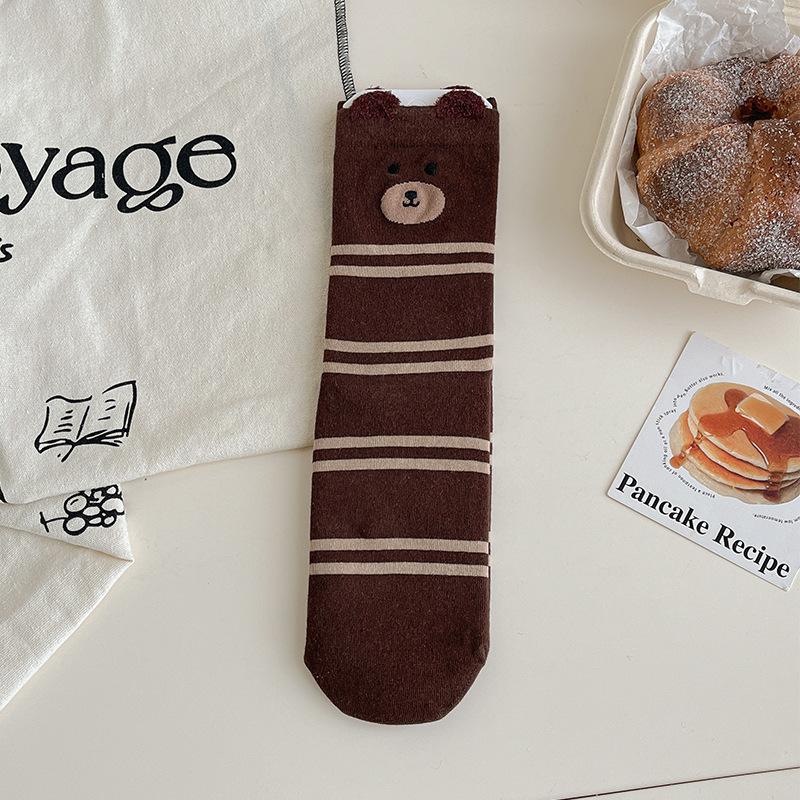 Female Autumn Cartoon Animal Straight Plate Medium Tube Cotton Socks