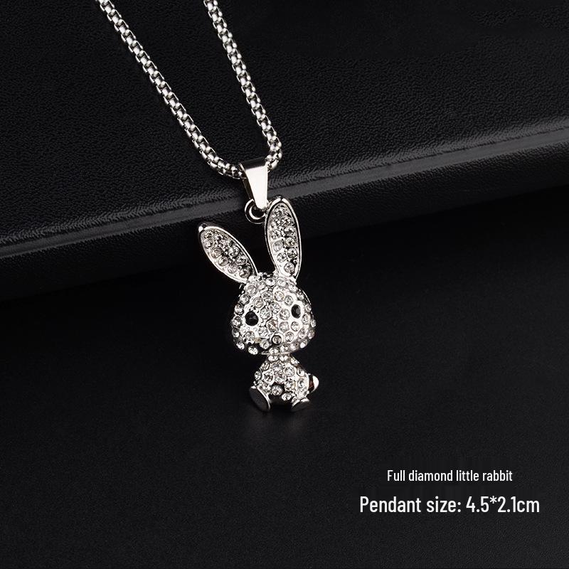 Niche Diamond Rabbit Titanium Steel Necklace - Hip Hop Celebrity Style, Personalized Simple Sweater Hoodie Chain Jewelry