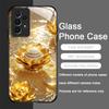 Creative Golden Lotus Flower Pattern Tempered Glass Phone Case for Samsung Galaxy A56 A55 A54 A53 A52 A36 A17 A15 A14 Back Cover