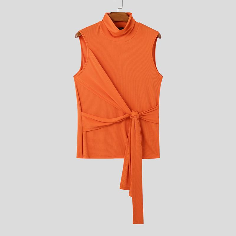 

INCERUN Мужская водолазка без рукавов бандажная однотонная трикотажная жилетка майка L оранжевый