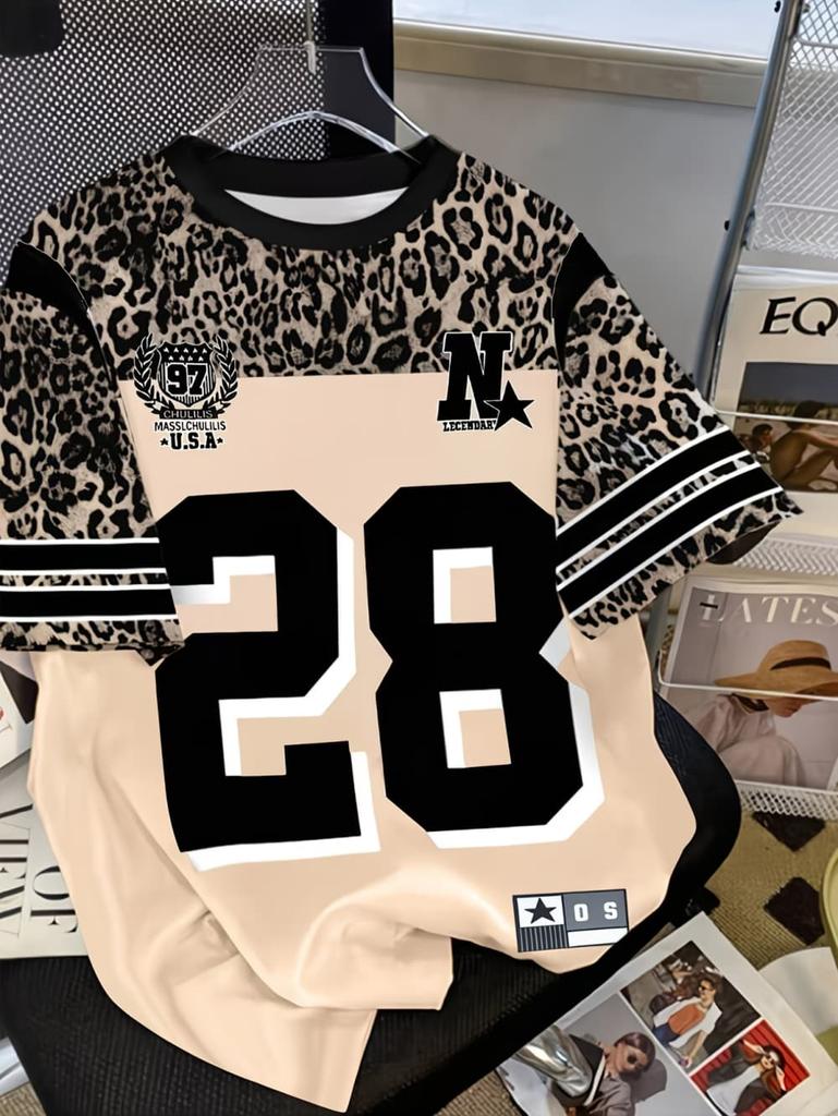2026 Summer Children's Number Digital Print Pattern Sports American Style Top Round Neck Short Sleeve Cute T-Shirt Girls Clothes